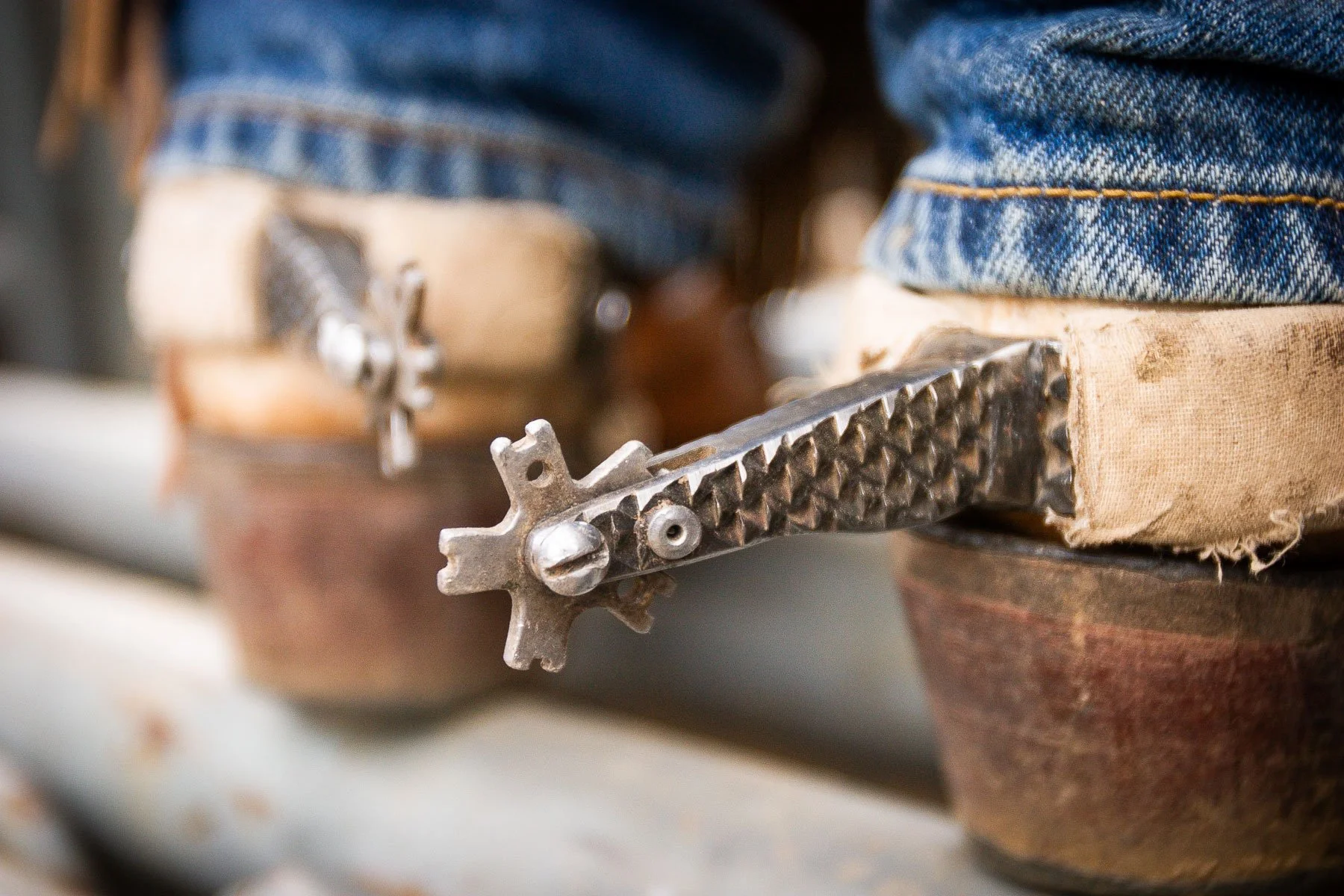 A bull rider's spurs at the Pro Team Bull Riding on August 27, 2005, in Blackhawk, CO.