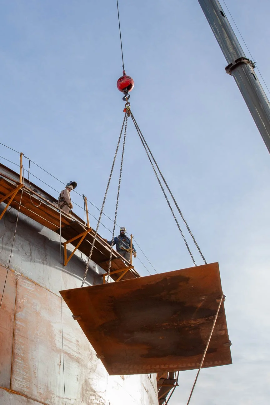 Industrial photography in Casper, Wyoming including Construction of a new tank at Sinclair Refinery.