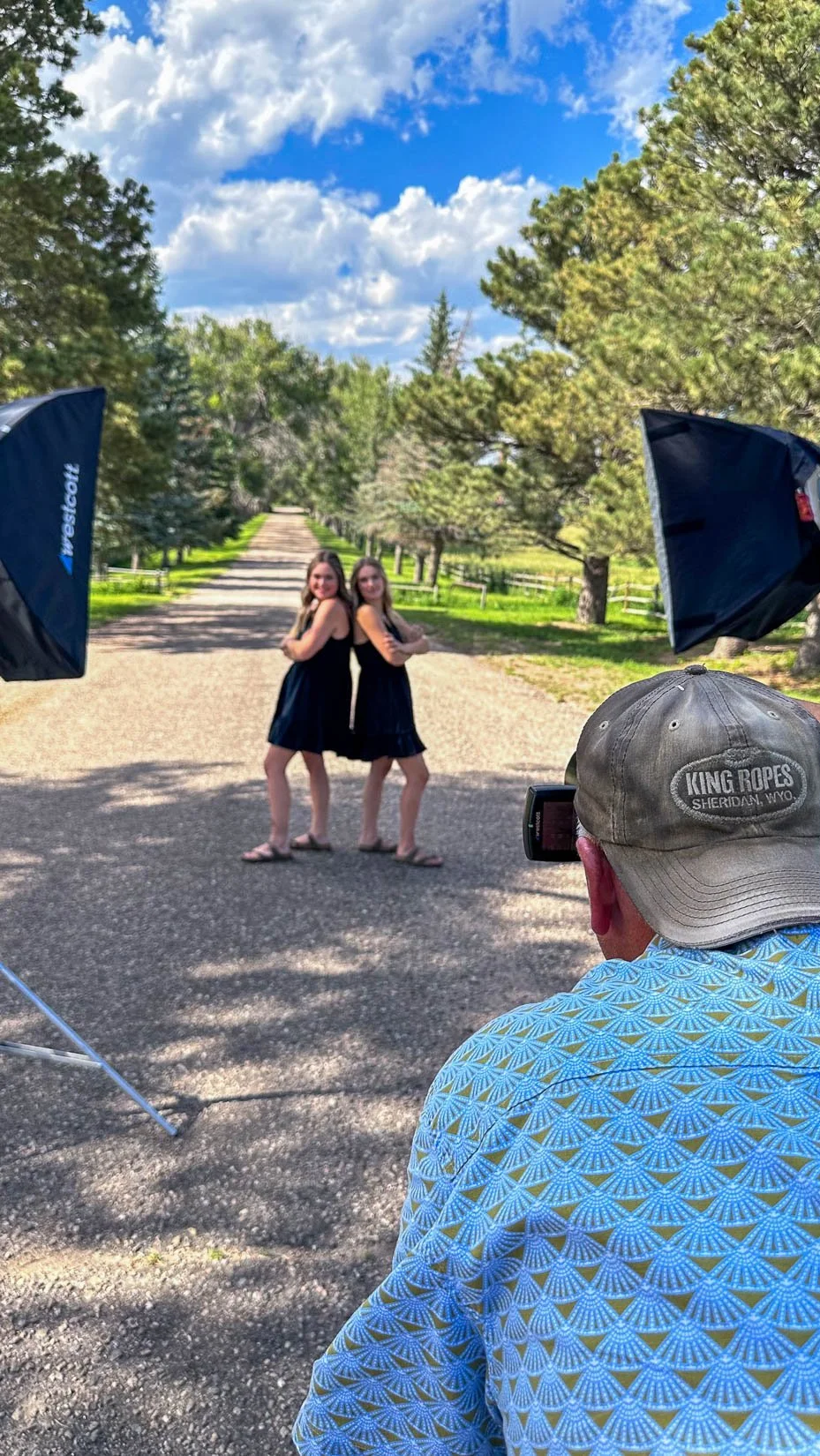 A senior portrait shoot setup on location at the Wyoming Hereford Ranch in Cheyenne, Wyoming.