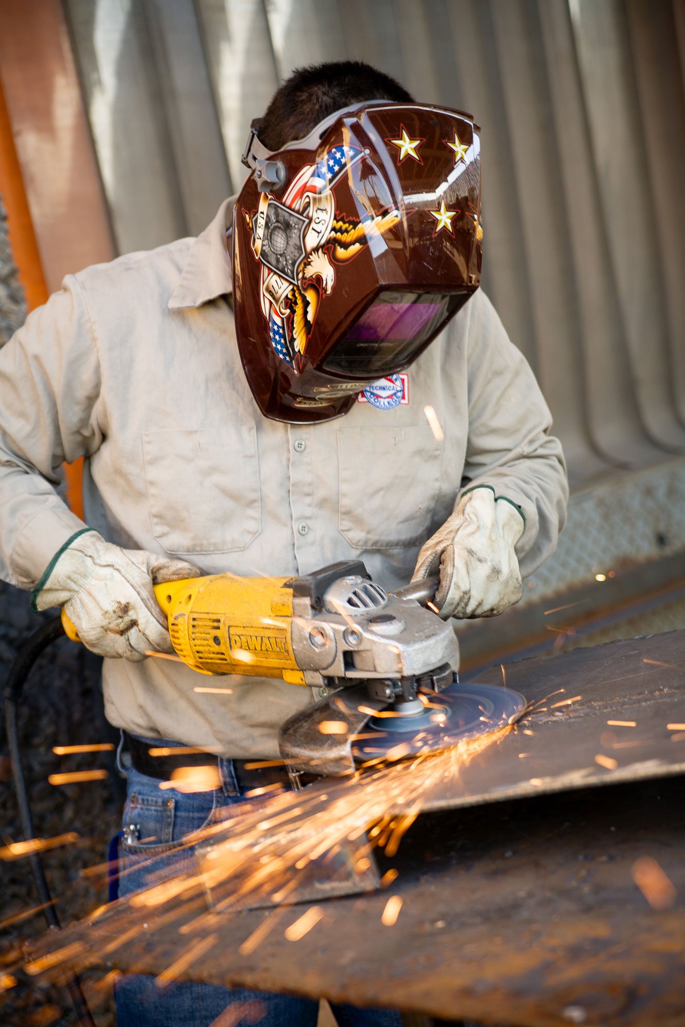 Education marketing photography, including an industrial student grinding metal for Western Tech Trade School in El Paso, Texas.