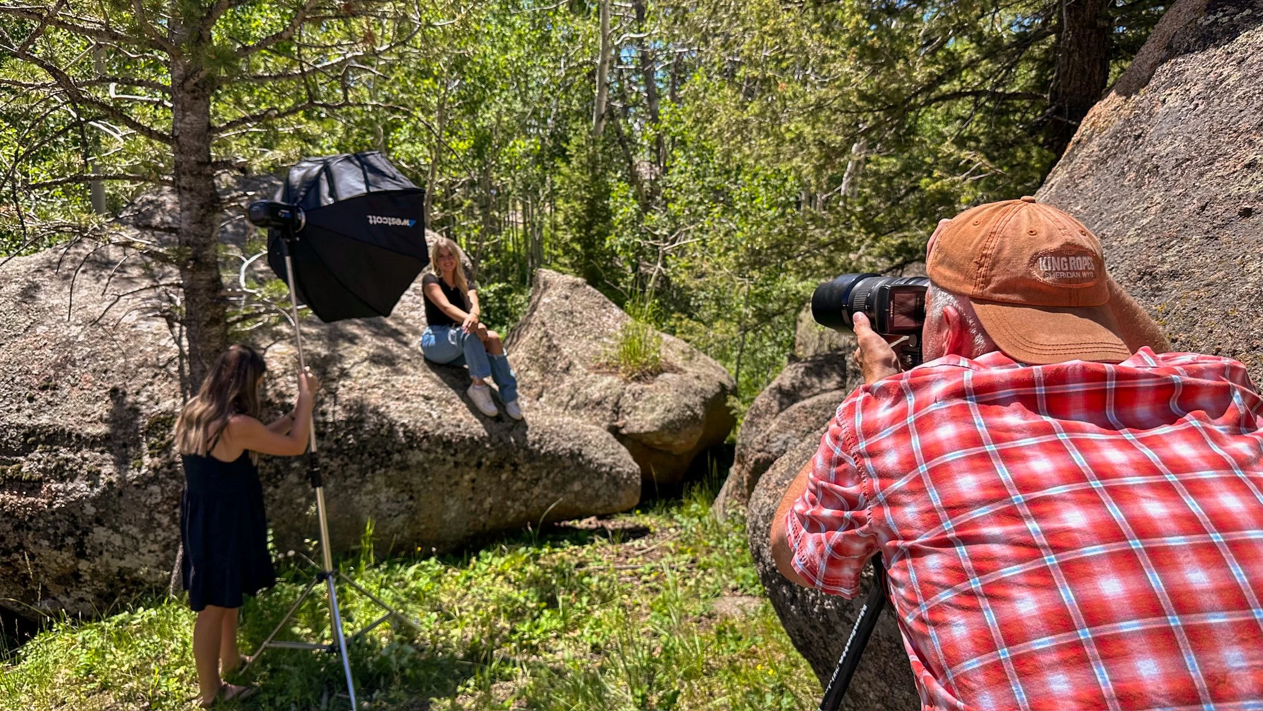 Photo shoot setup for senior portraits on location near Cheyenne, Wyoming.