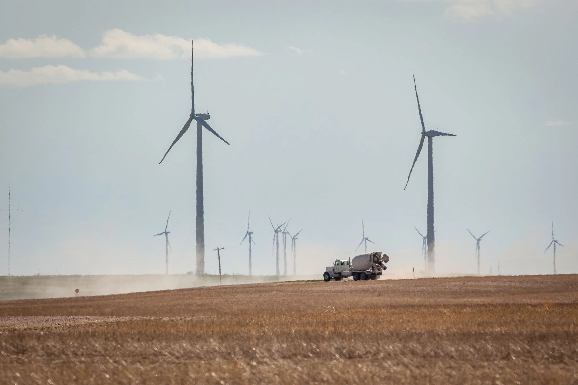 Concrete truck delivering concrete to build wind turbine bases at the Spring Canyon Energy Center in Peetz, CO.