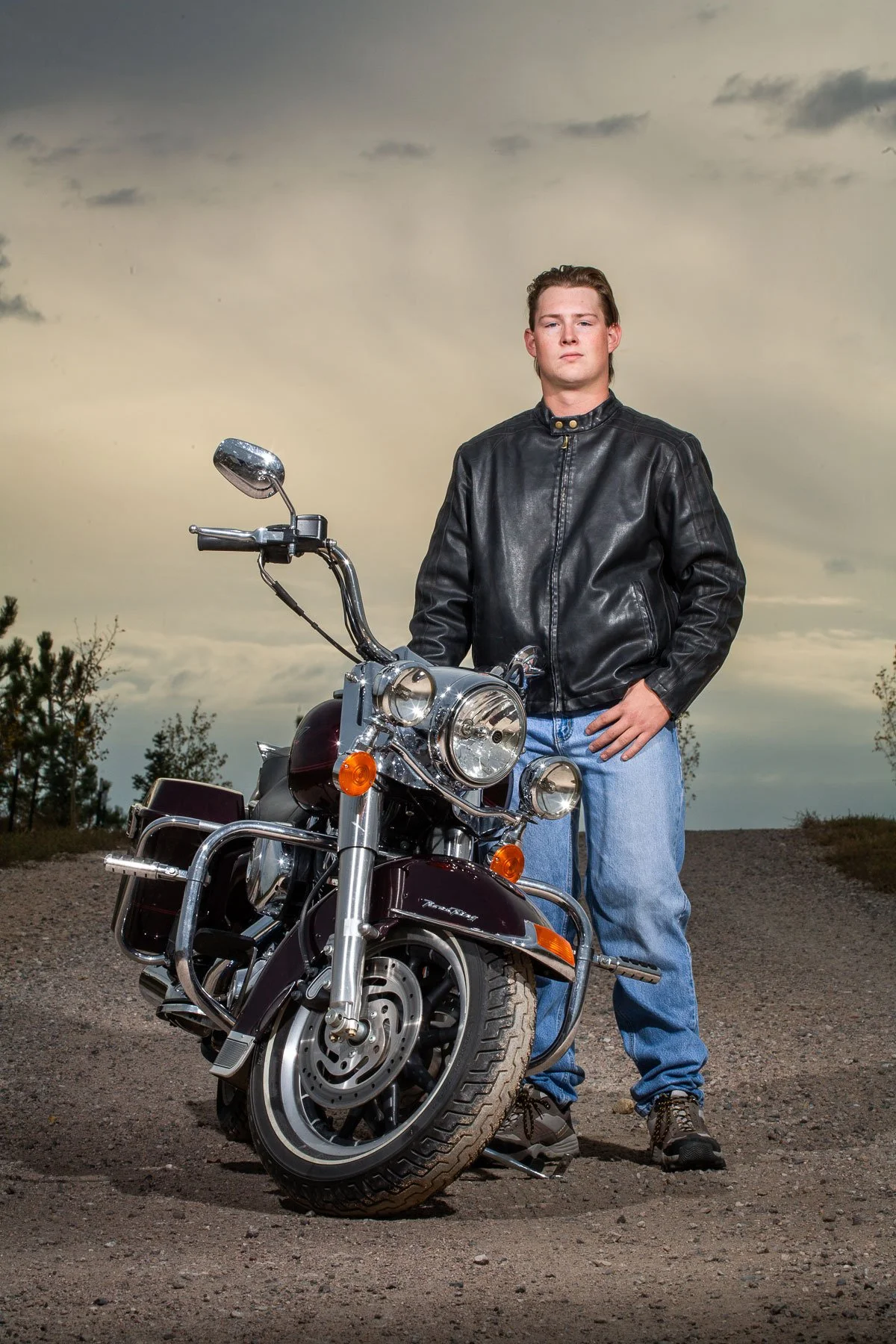 Senior portrait with motorcycle in Cheyenne, Wyoming.