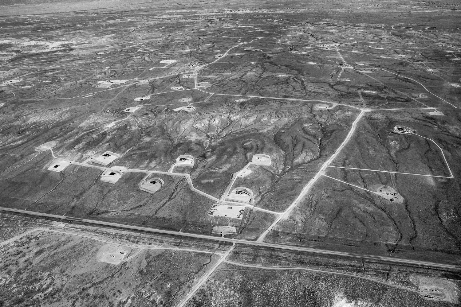 Aerial of an oil and gas field in Central Wyoming.