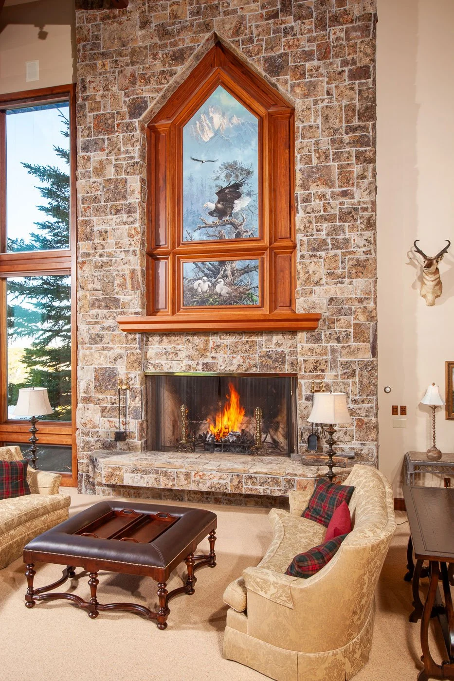 Interior photography, living room at a hunting resort in Saratoga, Wyoming.