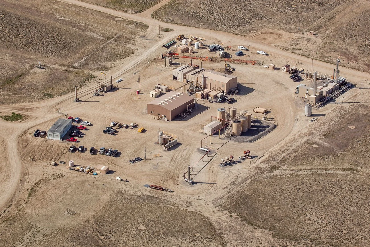 An aerial photo of a gas plant in central Wyoming.