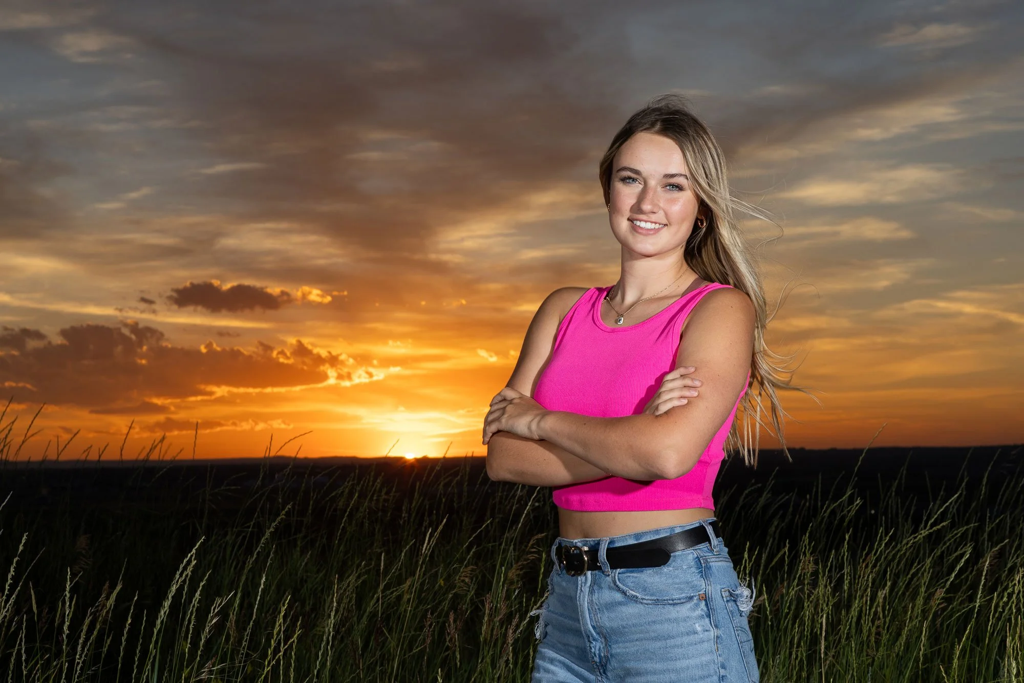 Senior portrait with sunset in Cheyenne, Wyoming.