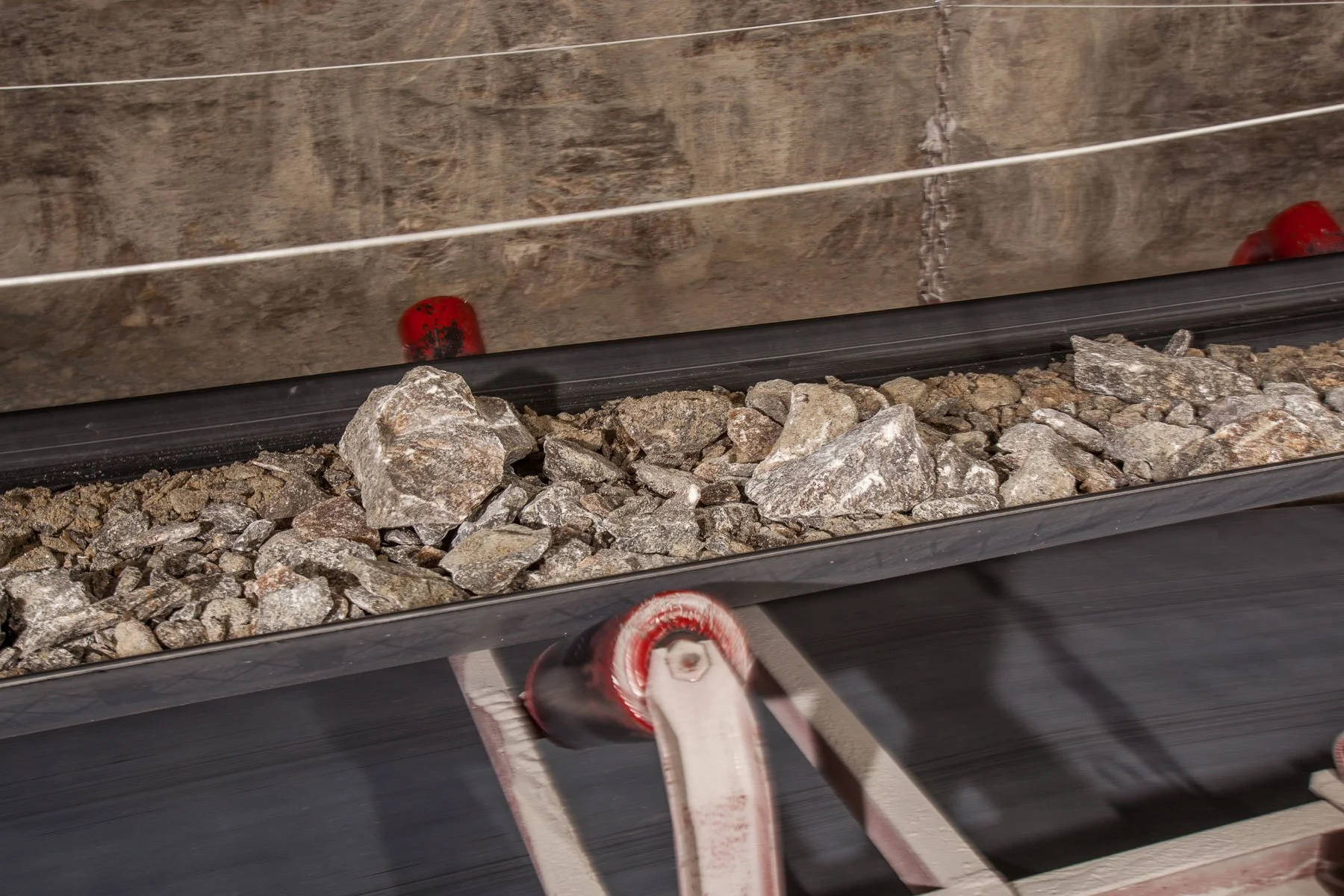 Trona on a conveyor belt in a trona mine near Green River, Wyoming.