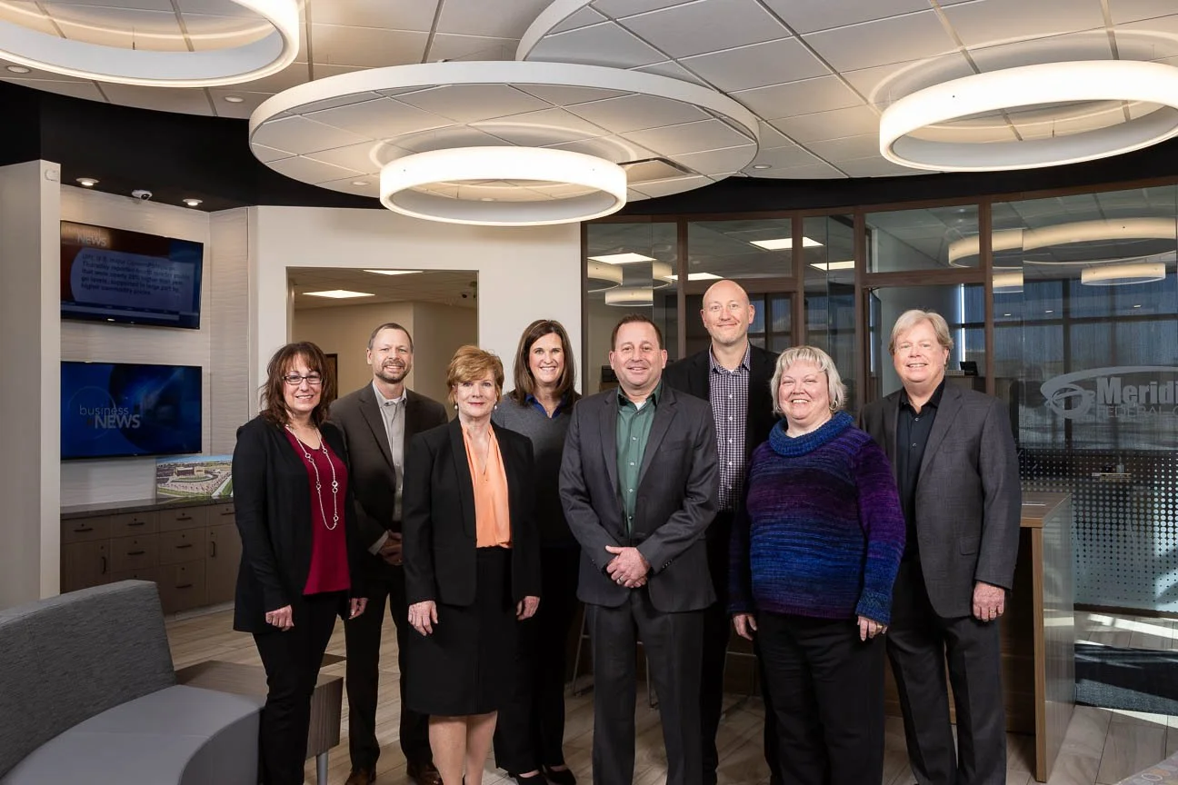 Executive Leadership Team Portrait for marketing, studio setup at a credit union.