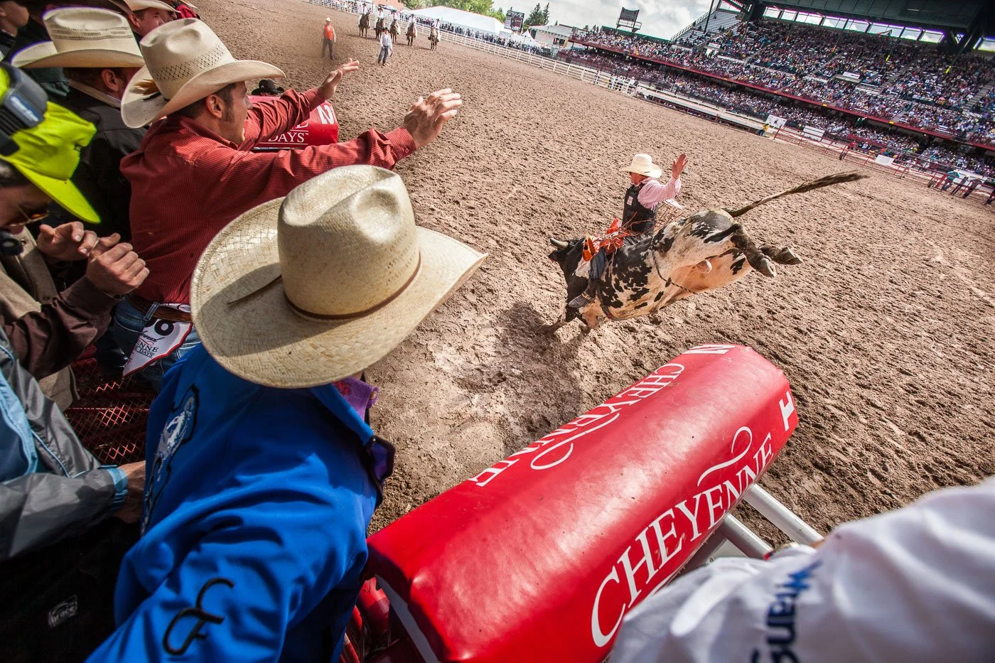 Rodeo action at Cheyenne Frontier Days in Cheyenne, Wyoming.