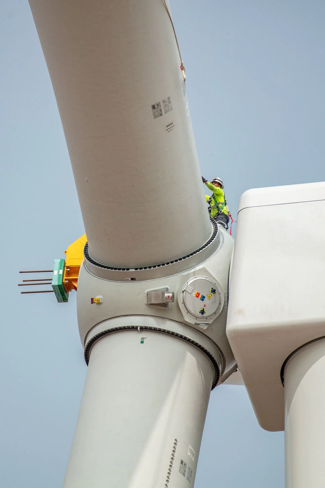 Blade and rotor assembly on a wind turbine at the Black Hills Corporation's Corriedale Wind Energy Project west of Cheyenne, Wyoming.