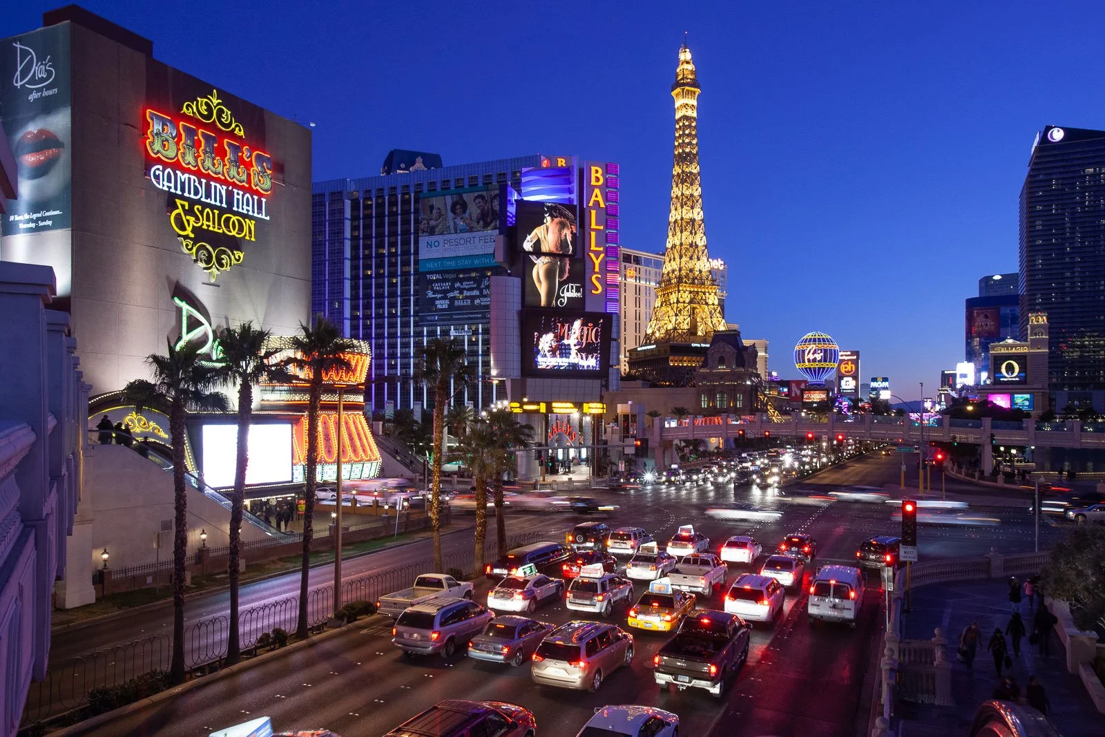Busy traffic on the strip in Las Vegas, Nevada.
