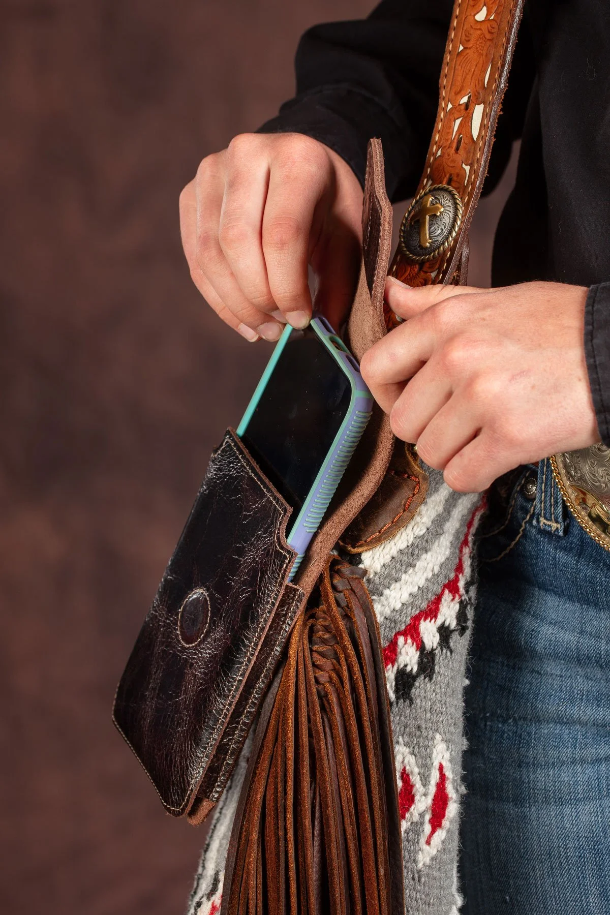 Cell phone case in use product photography for marketing.