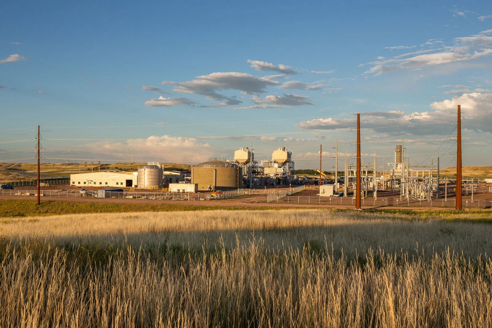 Cheyenne Prairie Generating Station at sunrise near Cheyenne, Wyoming.