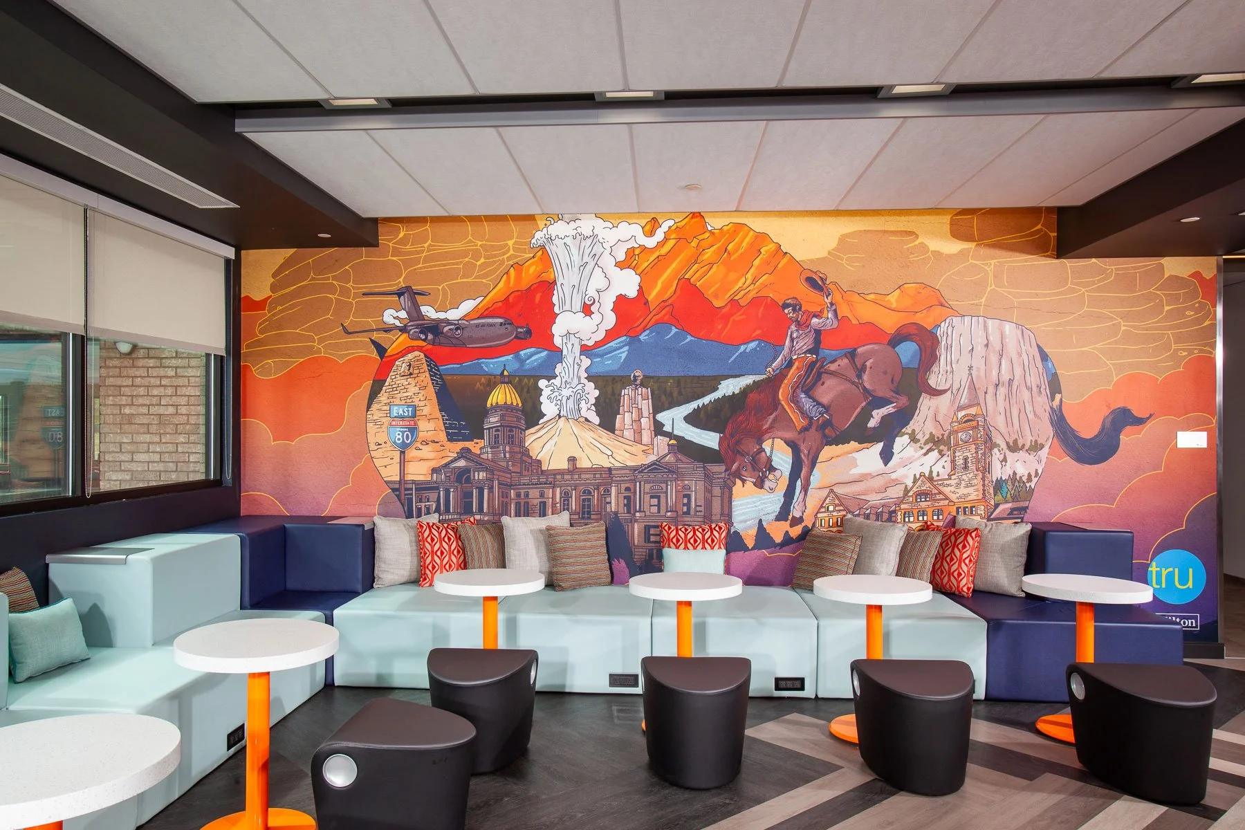 Wall mural at a hotel in Cheyenne, Wyoming.