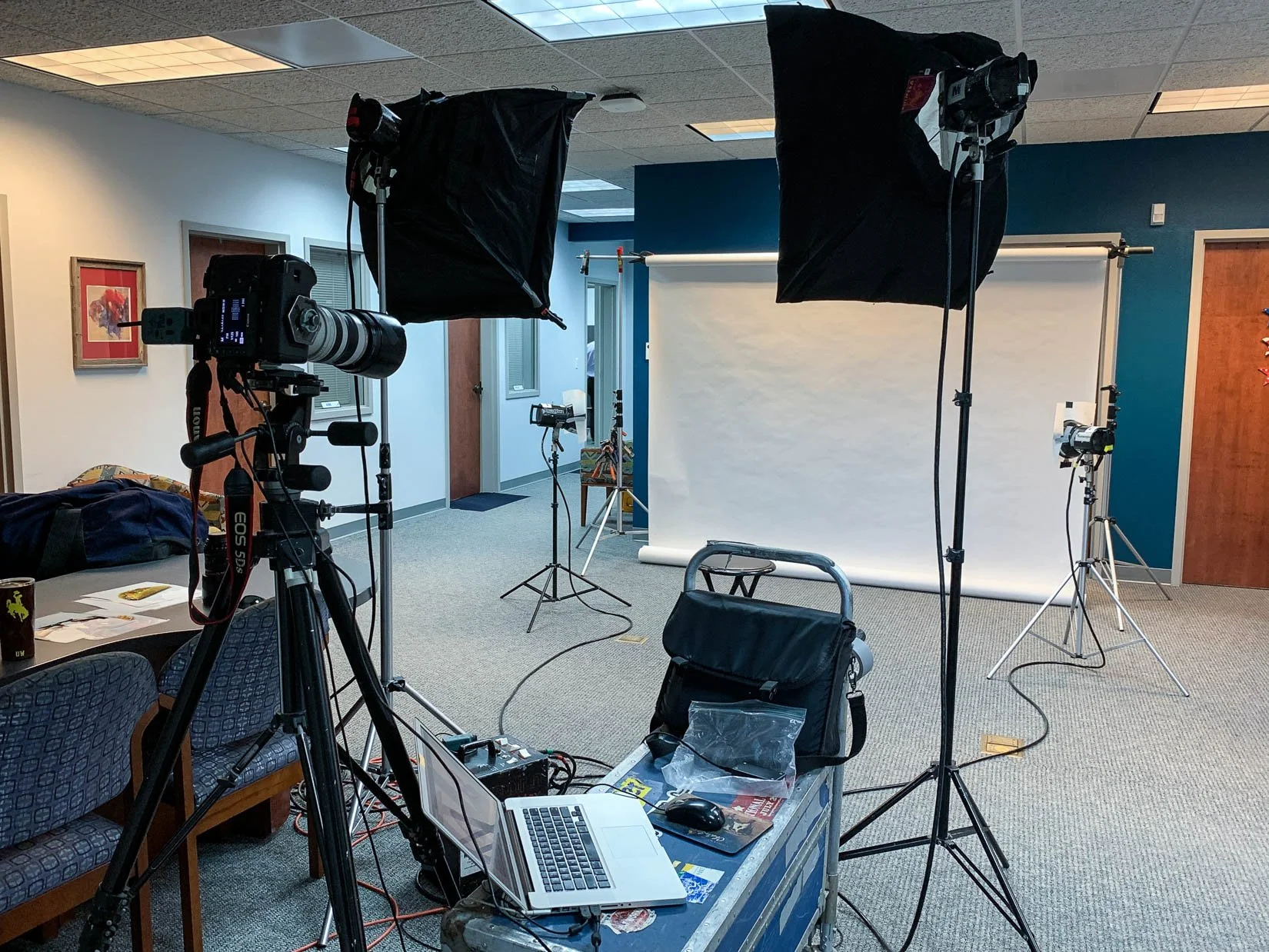 A portrait studio setup on location for Western Vista Credit Union in Cheyenne, Wyoming.