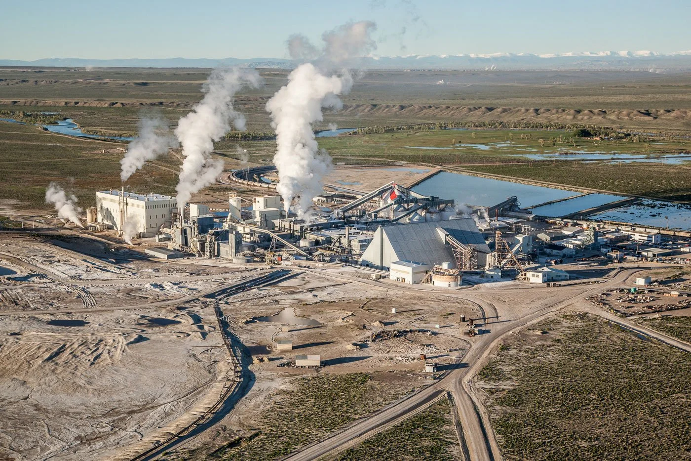 Aerial photography of a Trona Mine, mining soda ash near Green River, Wyoming.