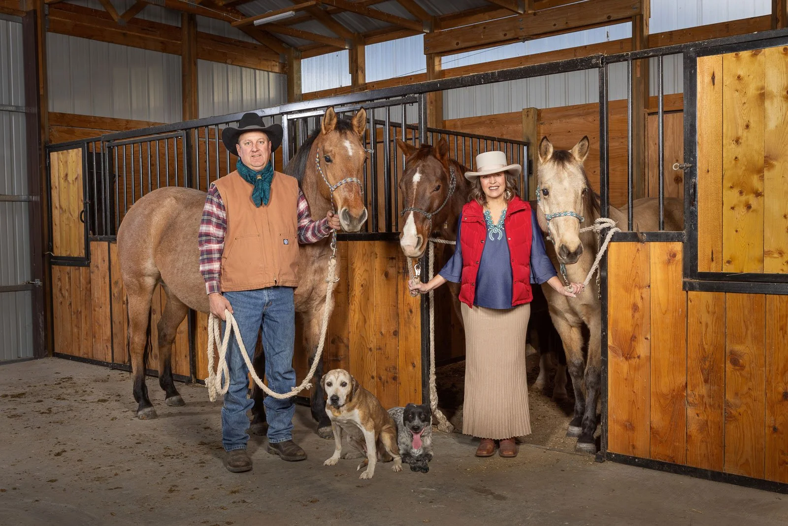 Family portraits with horses and dogs in rural southeastern Wyoming.
