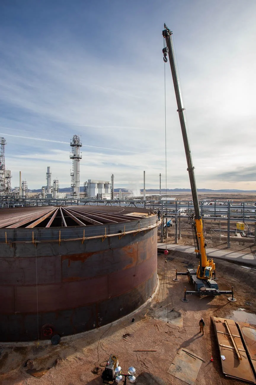 Construction and Manufacturing Photography in Cheyenne, Wyoming. Construction of a new tank at Sinclair Refinery in Sinclair, Wyoming.