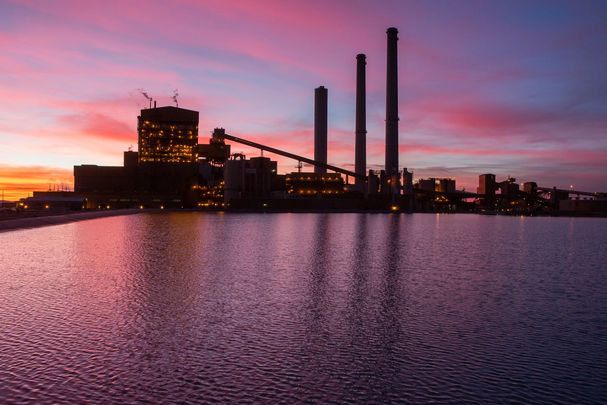Springerville Generating Station in Springerville, Arizona, during sunset.