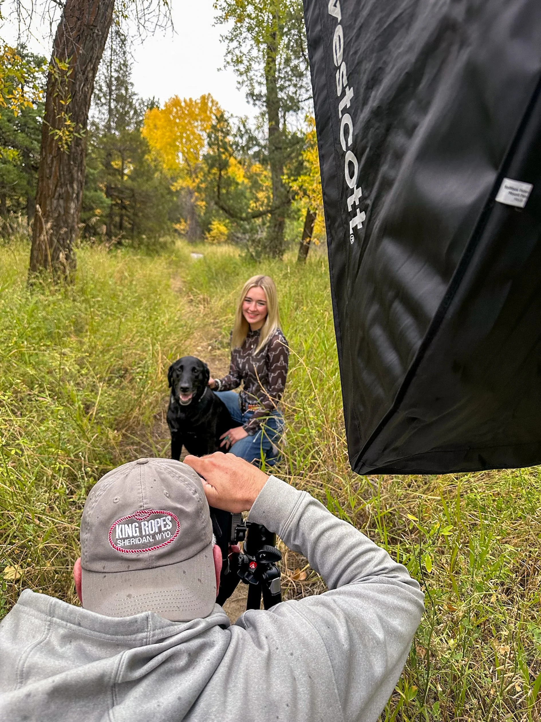 Photo shoot setup for senior portraits on location in near Cody, Wyoming.