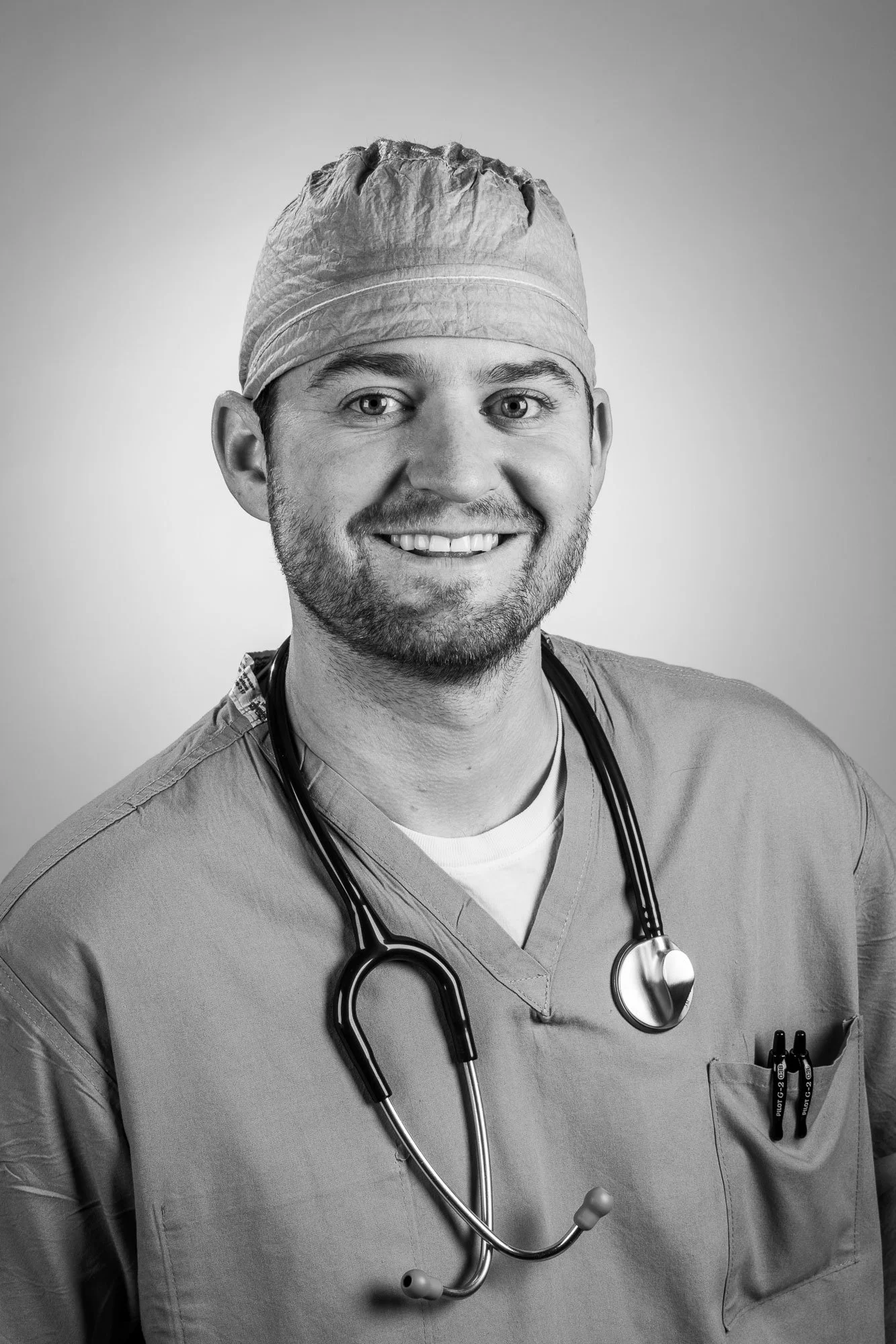 Black and white Physician portrait for Cheyenne Regional Medical Center in Cheyenne, Wyoming.