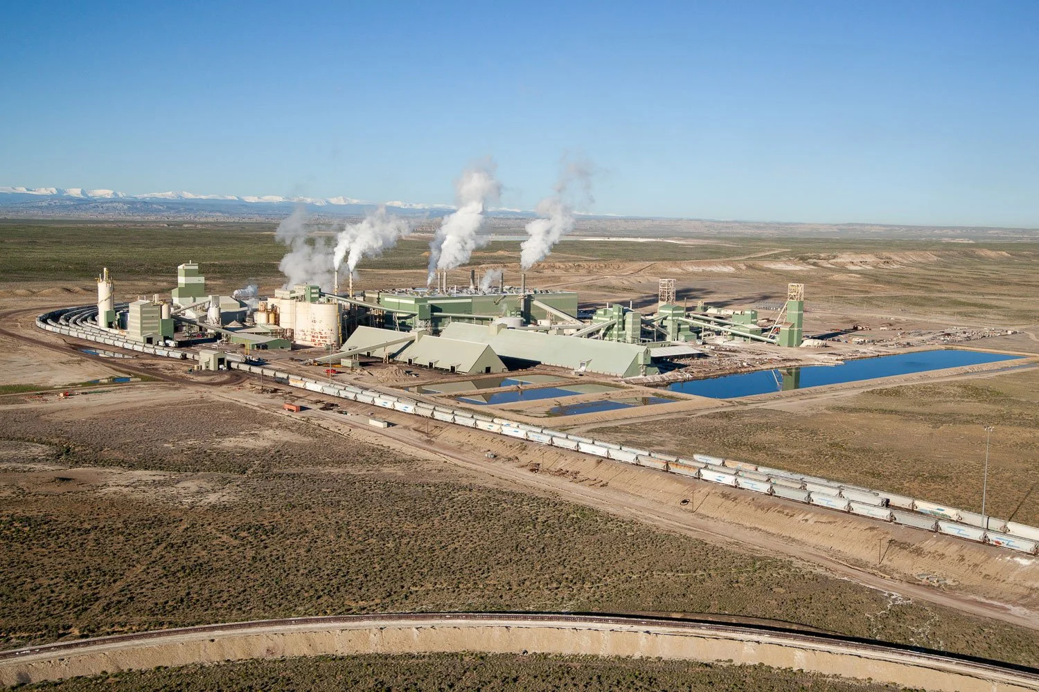 Aerial photography of a Trona Mine, mining soda ash near Green River, Wyoming.