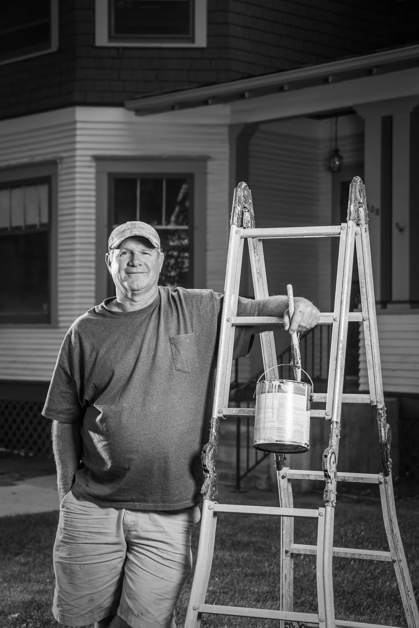 Black and white construction portrait of a painter.