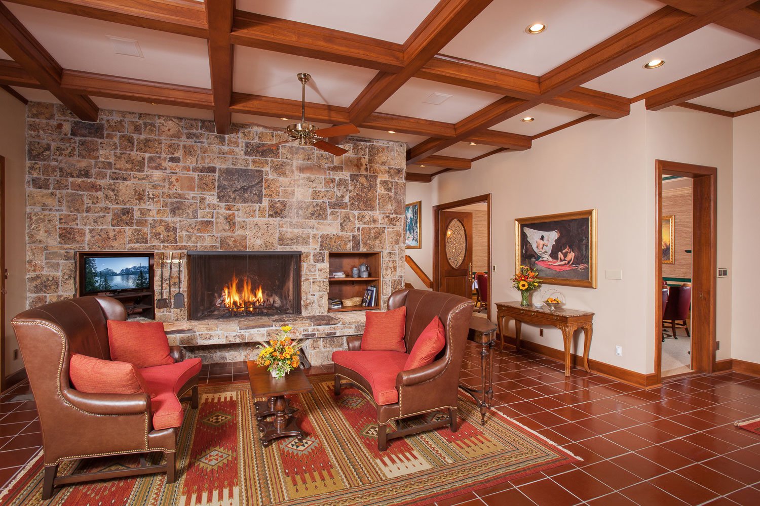 Interior of the living room at the Riverbend Lodge in Saratoga, Wyoming