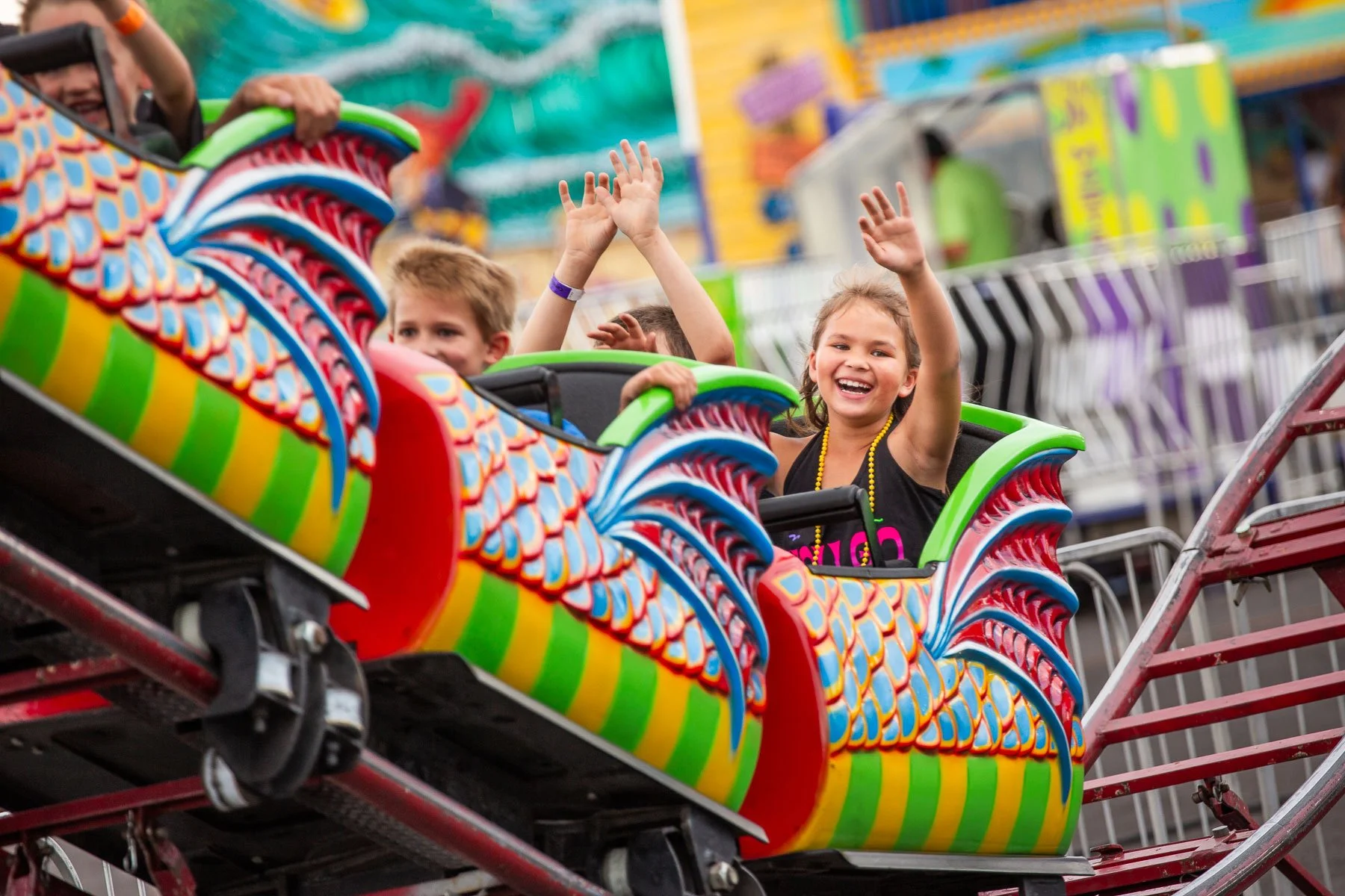 Carnival rides at the Cheyenne Frontier Days Carnival and Midway in Cheyenne, Wyoming.