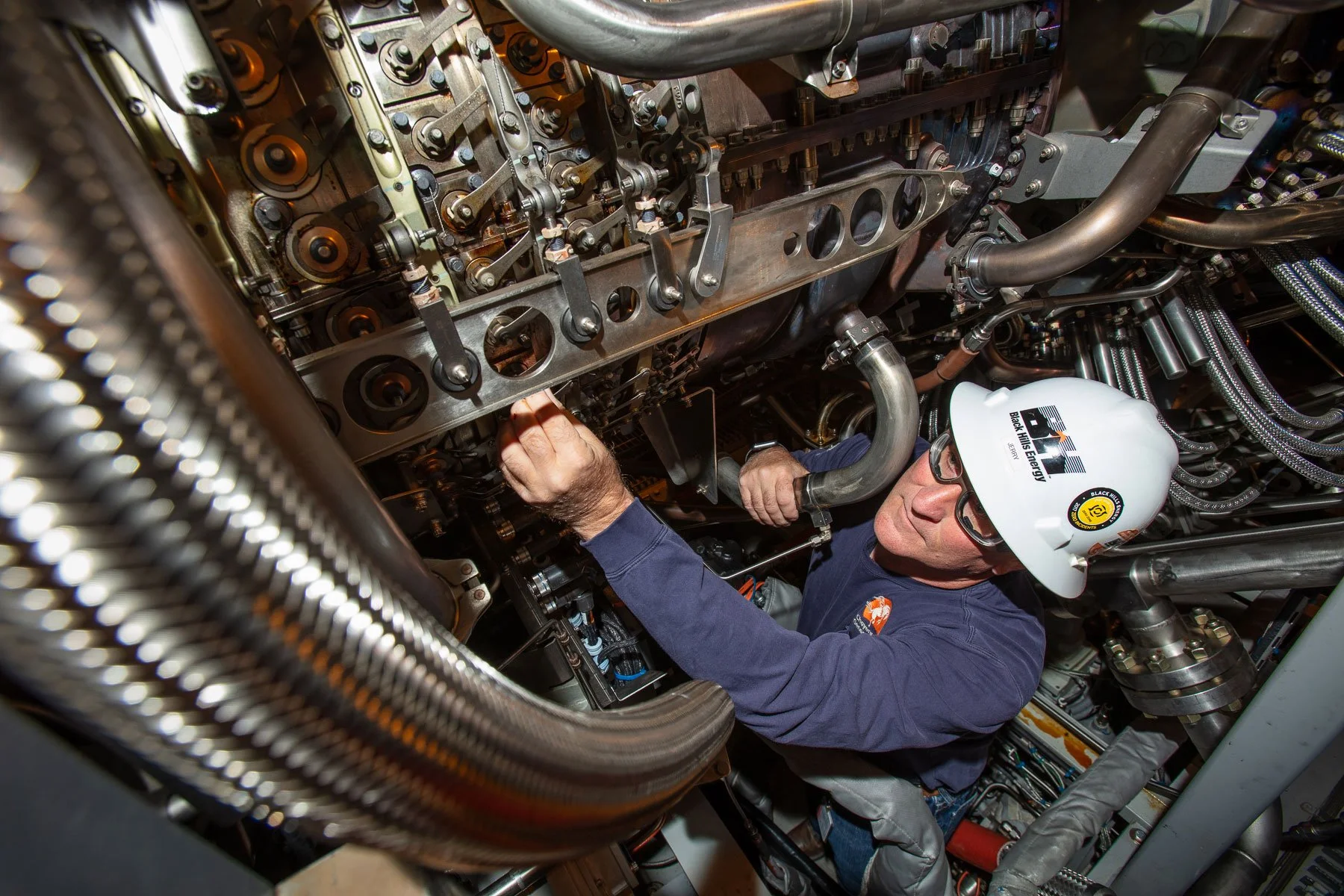 A technician working at a Cheyenne Prairie Generating Station.