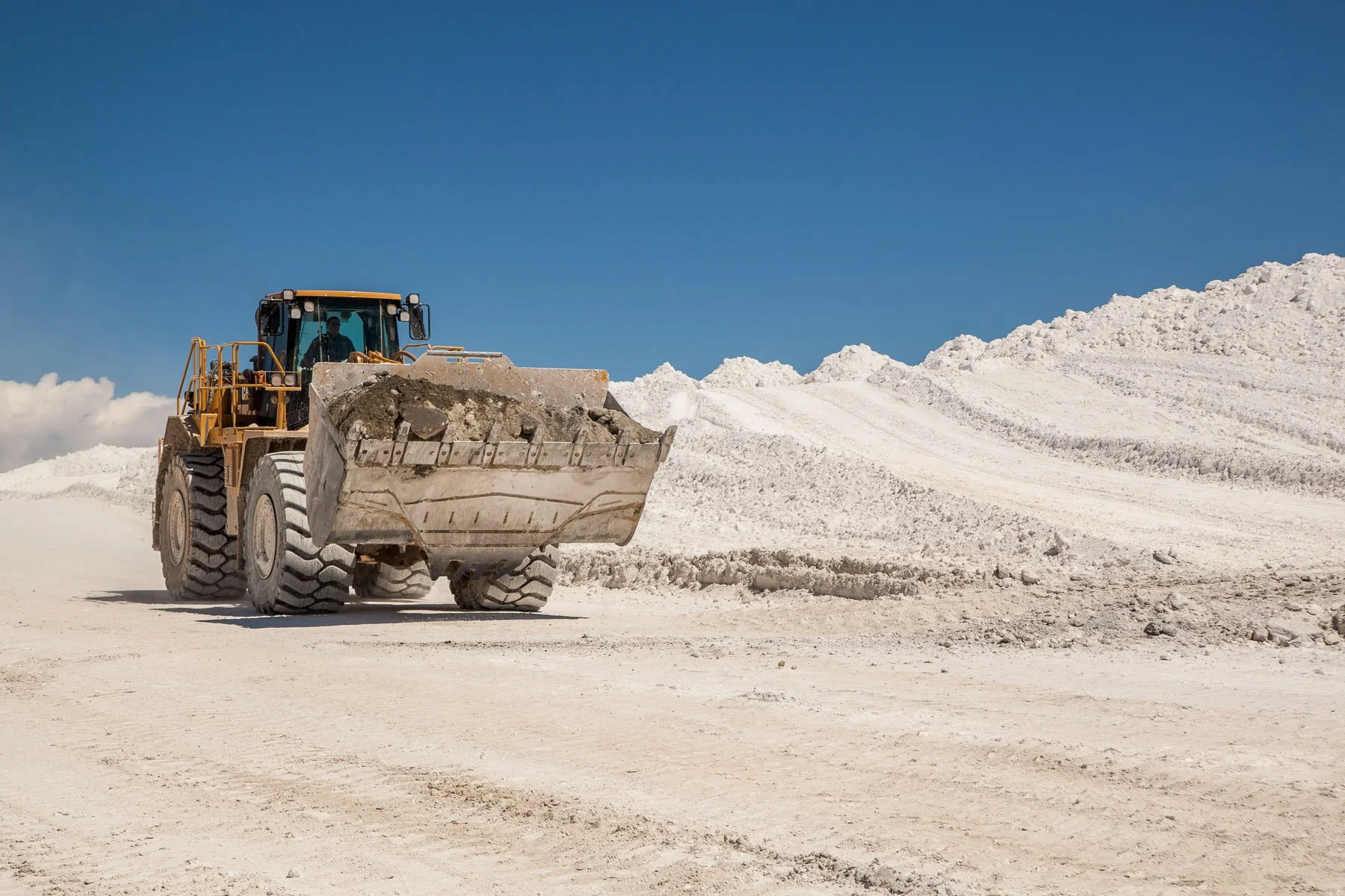 A loader moves soda ash at Trona Mine near Green River, Wyoming.