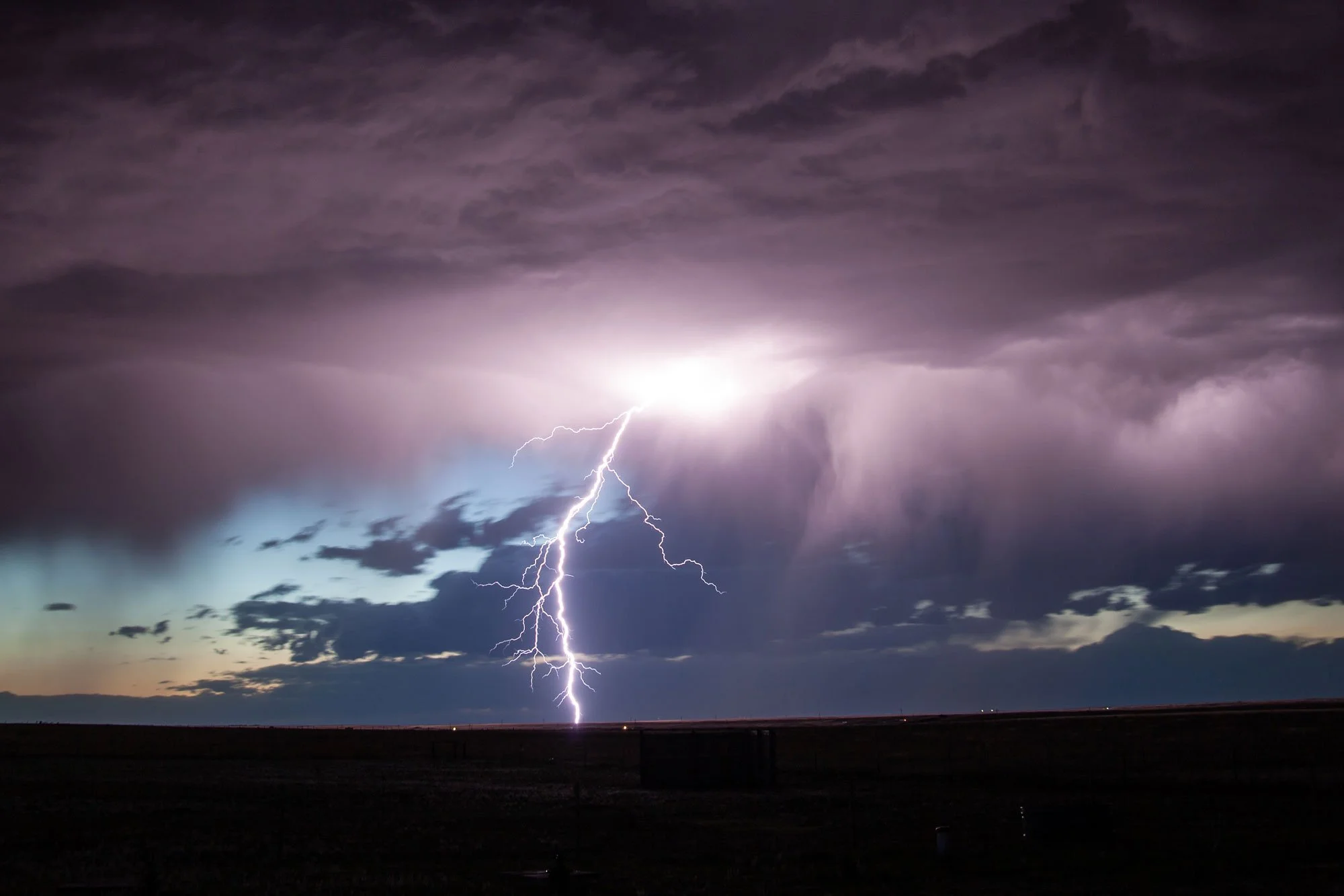 Lightning strikes during a late summer thunderstorm near Cheyenne, Wyoming.