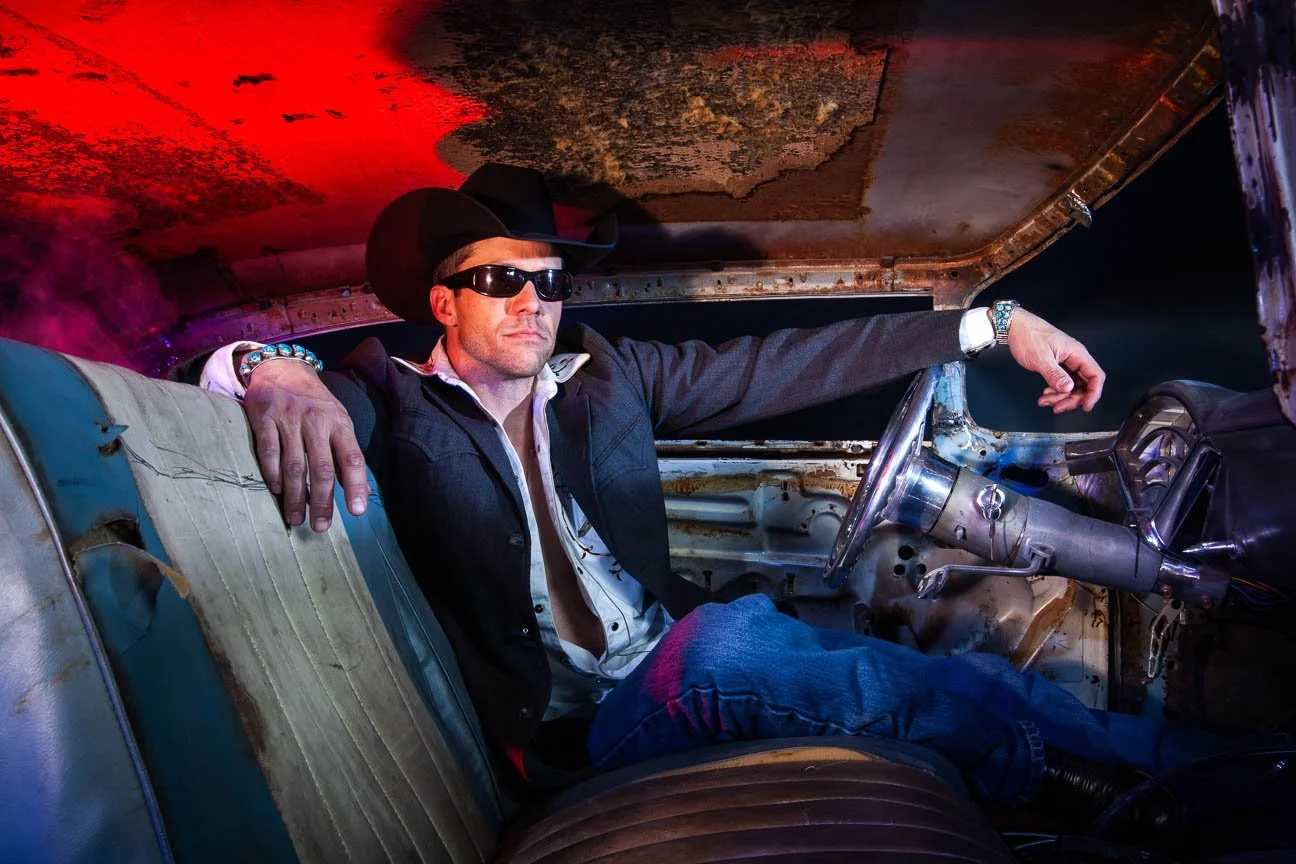 Musician portrait photography, created for a music album cover for musician Clint Clymer.