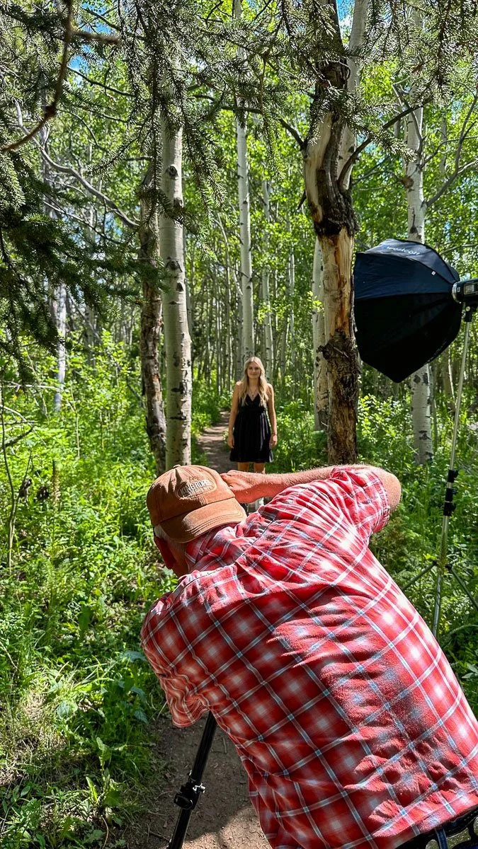 Photo shoot setup for senior portraits on location near Cheyenne, Wyoming.