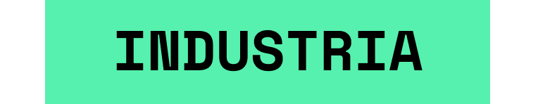 Tag de 'INDUSTRIA' en letras negras en un fondo verde menta.