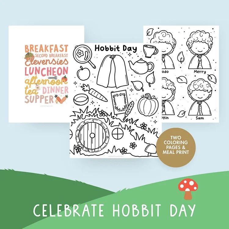 Happy first day of fall and Hobbit Day! ✨🍂🍄 Grab your free hobbit coloring pages on my site (you&rsquo;ll need to become a member to download them)