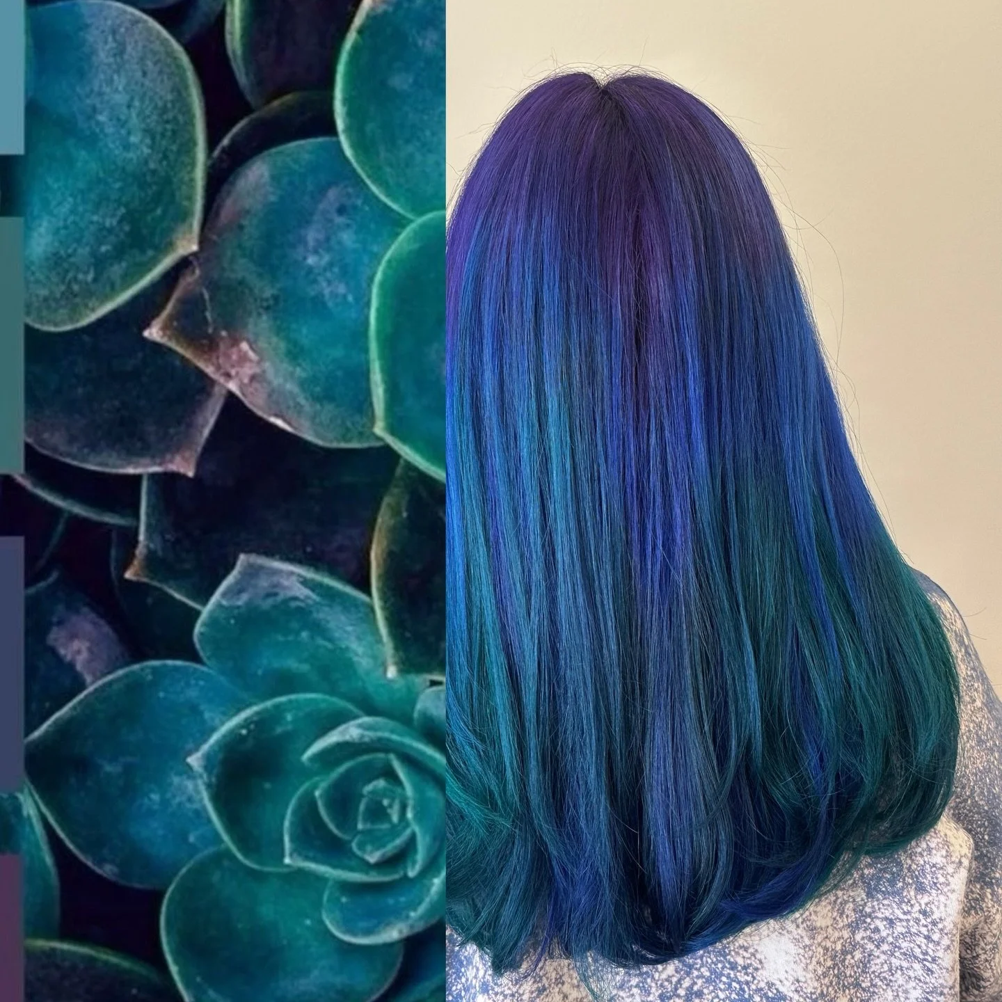 &ldquo;I want purple, blue, green hair but I don&rsquo;t want it to scream Seattle Seahawks&rdquo; LOL! You got it! So we are going with moody desert inspiration. What vibes do you get from these colors? #clevelandrainbowhair #dangerjonescreative #cl