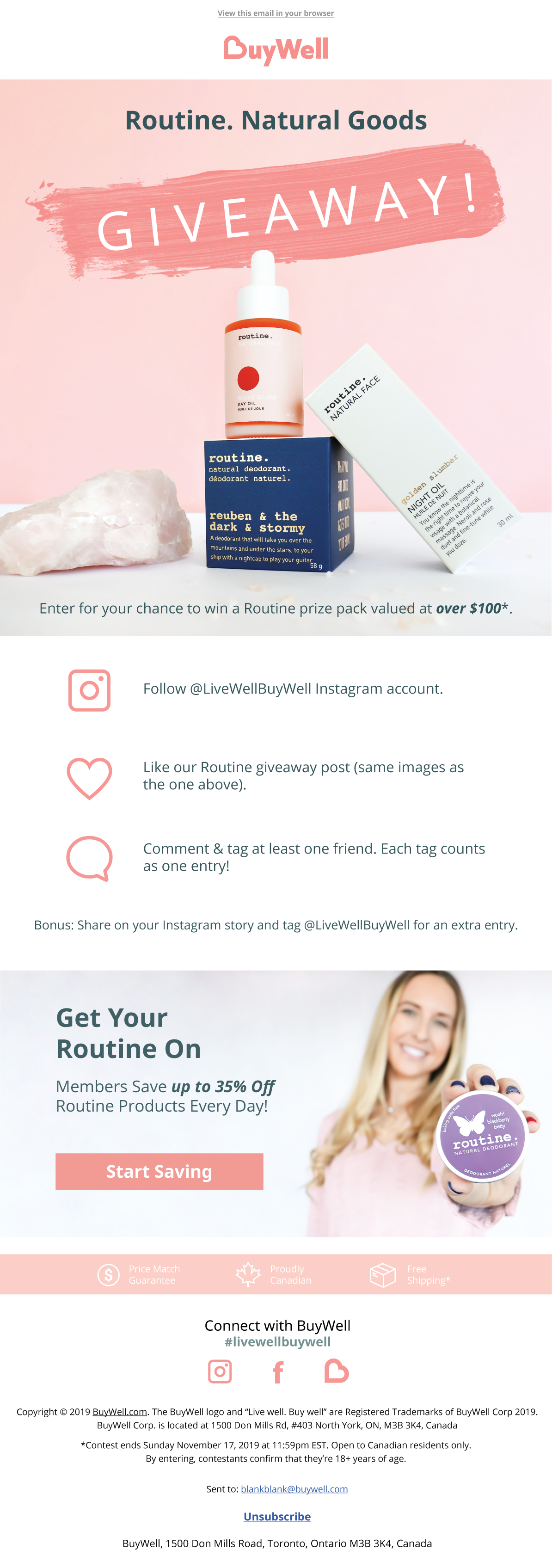 Routine brand giveaway