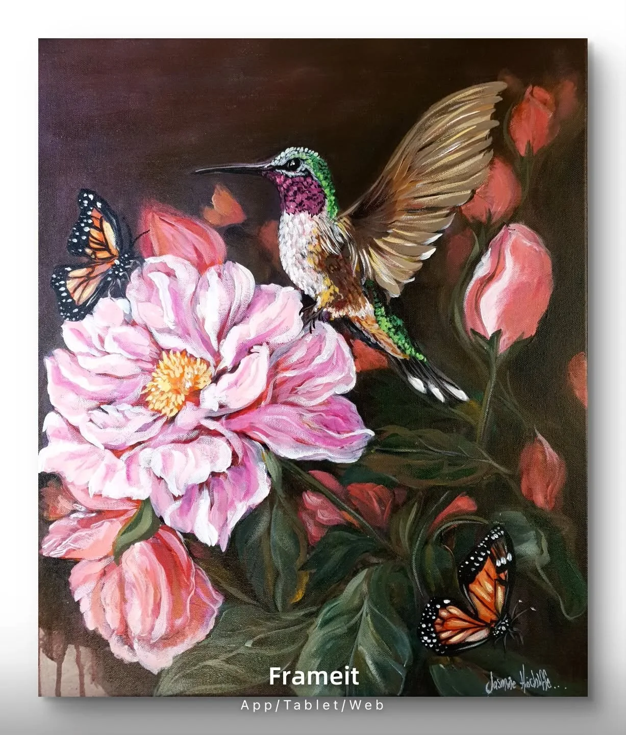 Humming Bird Harmony 
Acrylic on canvas 
20x24 Inches 
$495