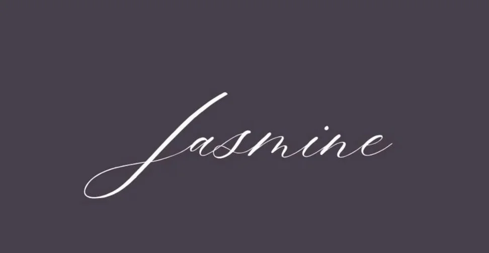 The word 'Jasmine' written in elegant white cursive font on a dark grey background.