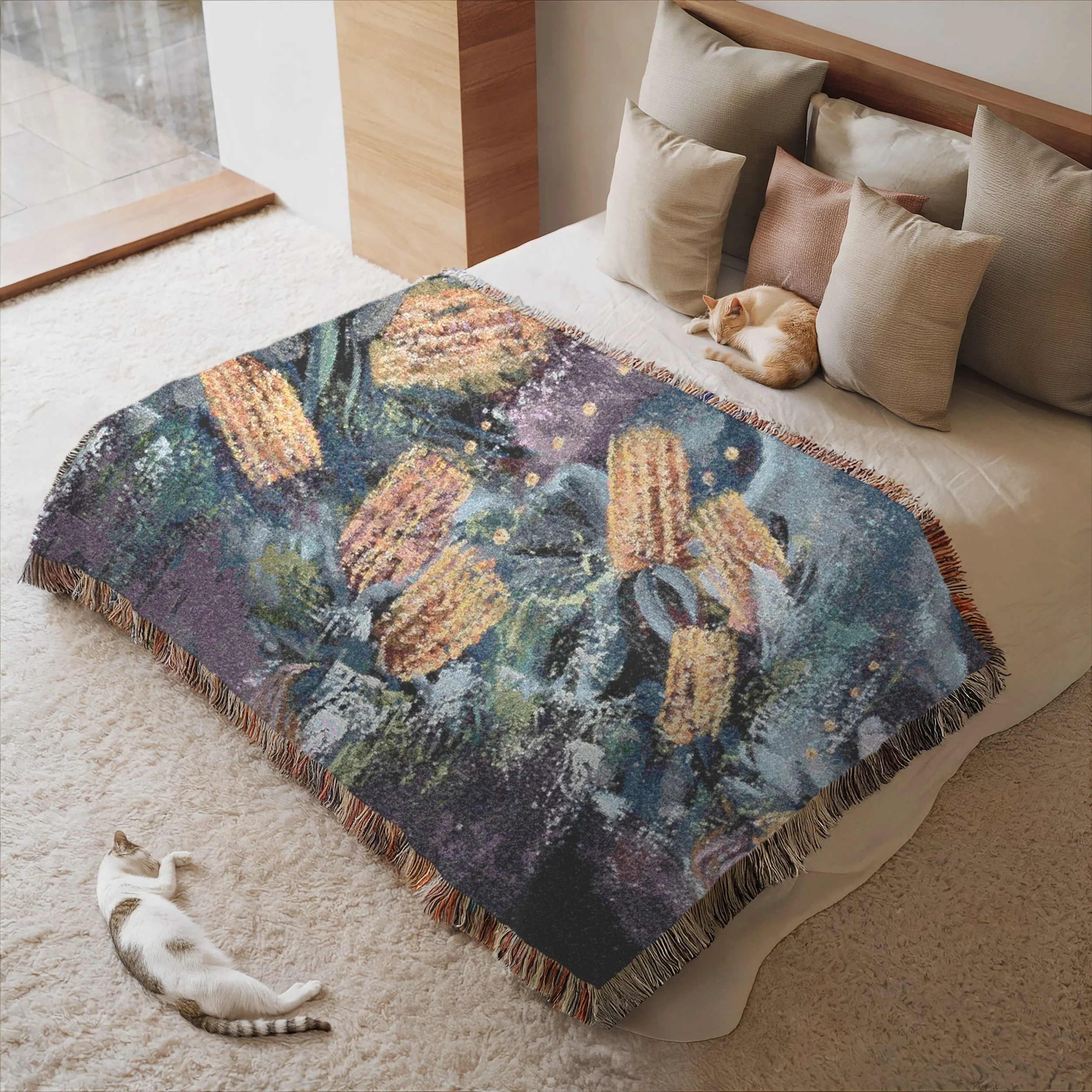 Native Bloom Woven Blanket — Artistic Nature Throw