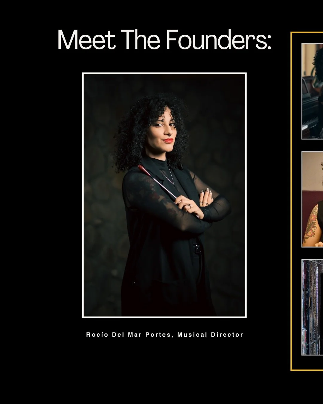 Meet Roc&iacute;o del Mar Portes, our Musical Director. As an oboist, singer and saxophone player she has gained insight into many musical genres and styles, which are reflected in her conducting. She is also responsible for assembling the orchestra 