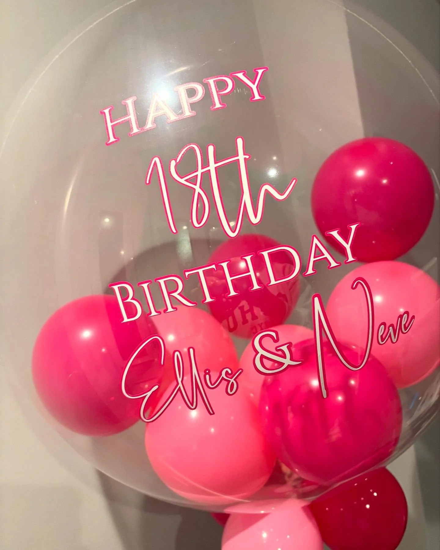 18th birthday bubble balloon for Ellis &amp; Neve 💓🎈 #balloonstylist #bubble #bubbleballoons #pink #eighteen #18 #birthday  #pink #balloondecoration #balloonart #girls #happybirthday