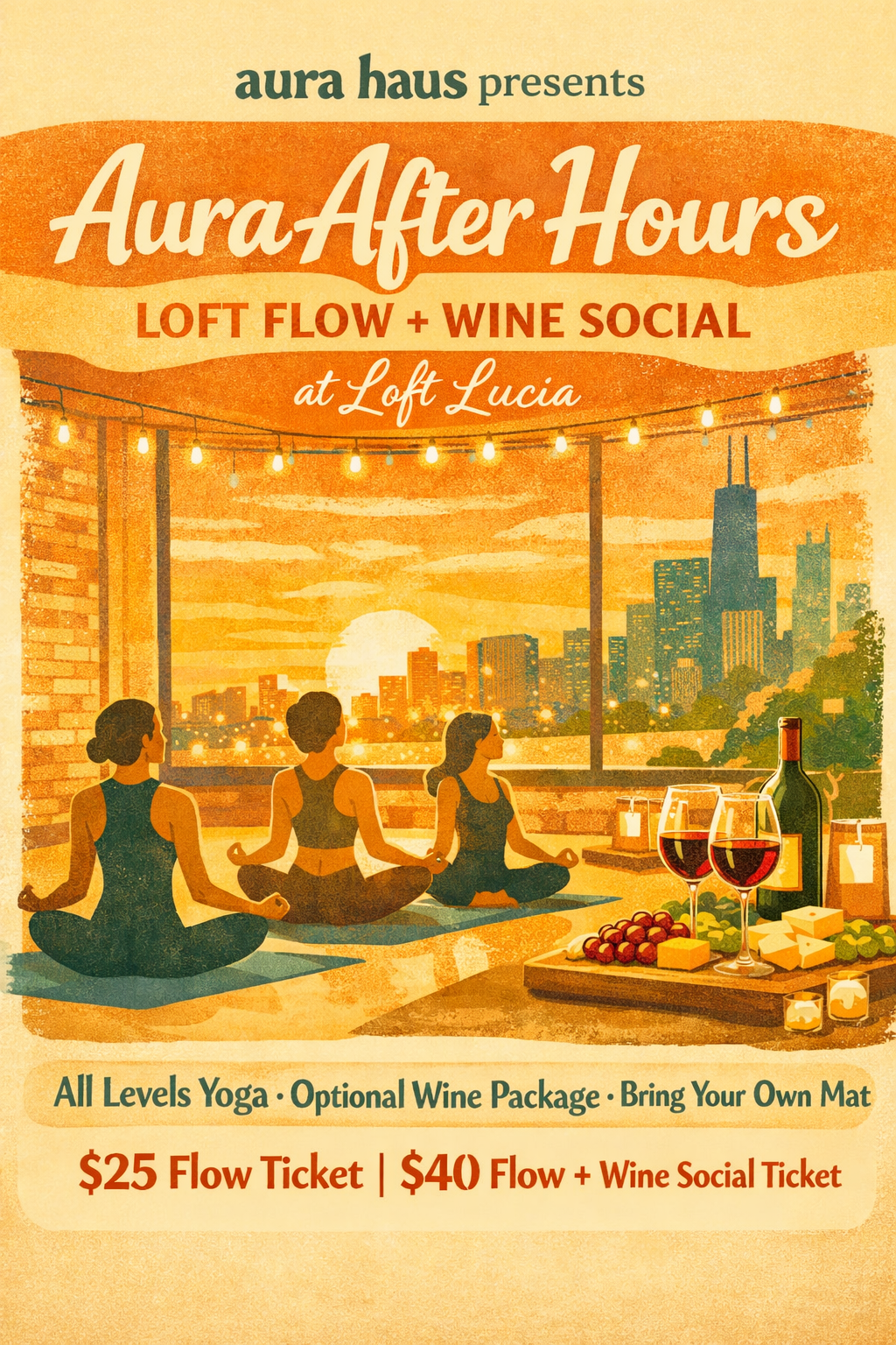 Aura After Hours: Flow & Wine Social at Loft Lucia 2/7 (with Wine Package)