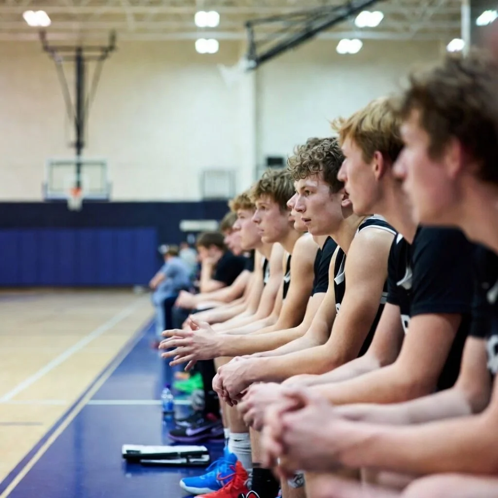 Healthy basketball players sitting on the bench ready to play and available for their team during a game