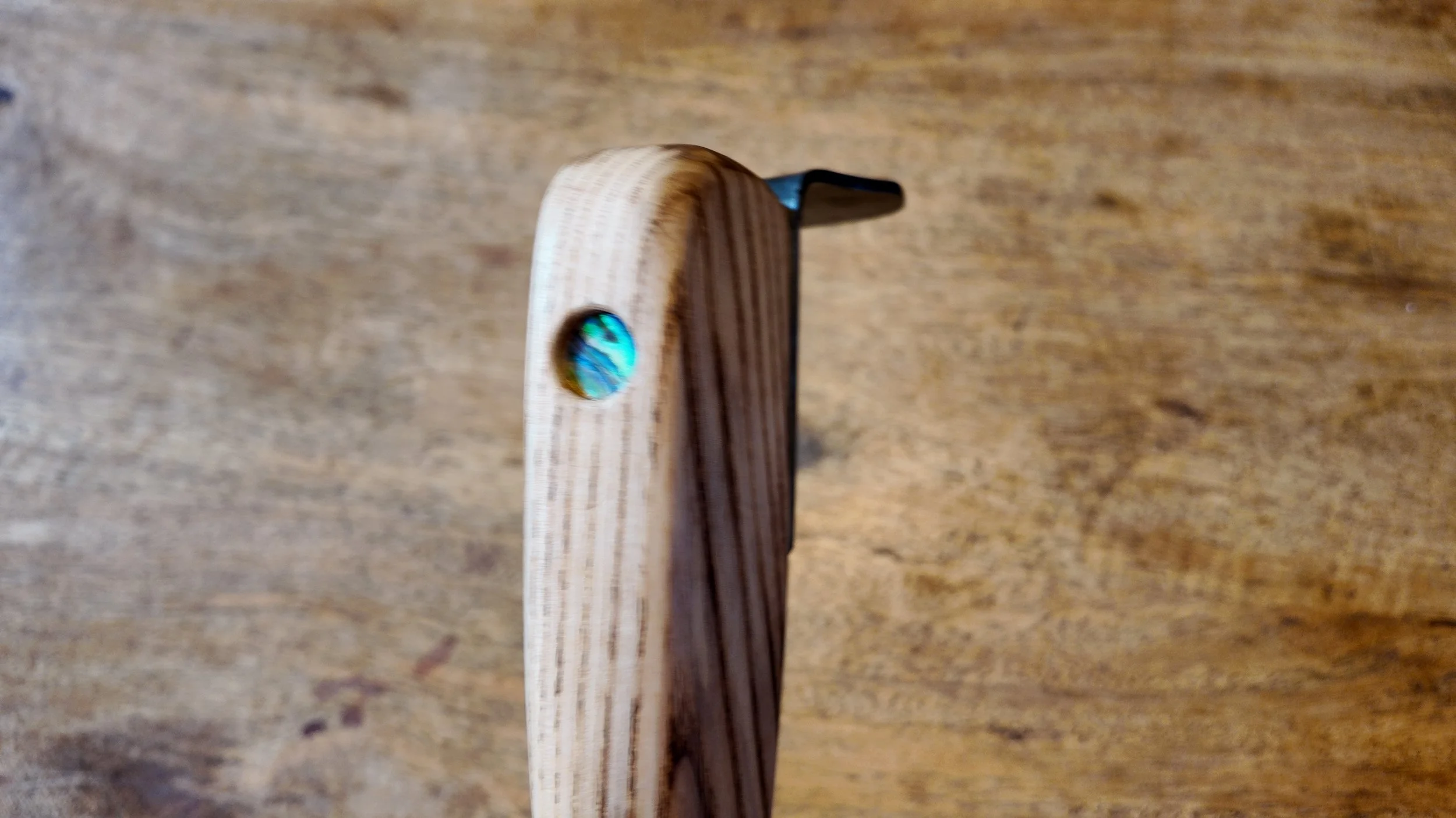 The Coastal Long-handled Dry-scraper - heavy duty scraping tool for medium to large hides abalone inset.JPG
