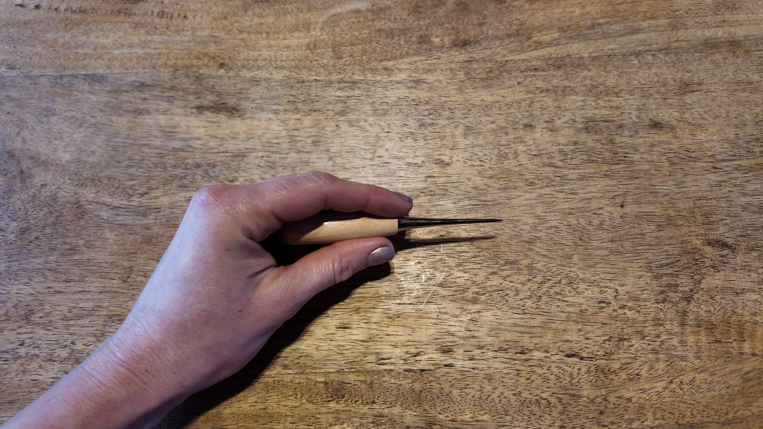 Awl – Framing & Sewing Tool for Hide Tanning.- Hand View.JPG