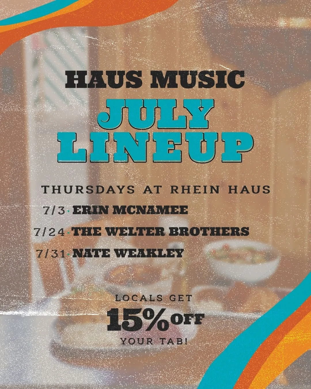 🎶 HAUS MUSIC NIGHTS &ndash; JULY LINEUP 🎶

Join us every Thursday at 6pm for dinner and live music from some of our favorite local musicians! We&rsquo;re kickin&rsquo; things off tomorrow with Erin McNamee, and we&rsquo;ll be jammin&rsquo; all mont