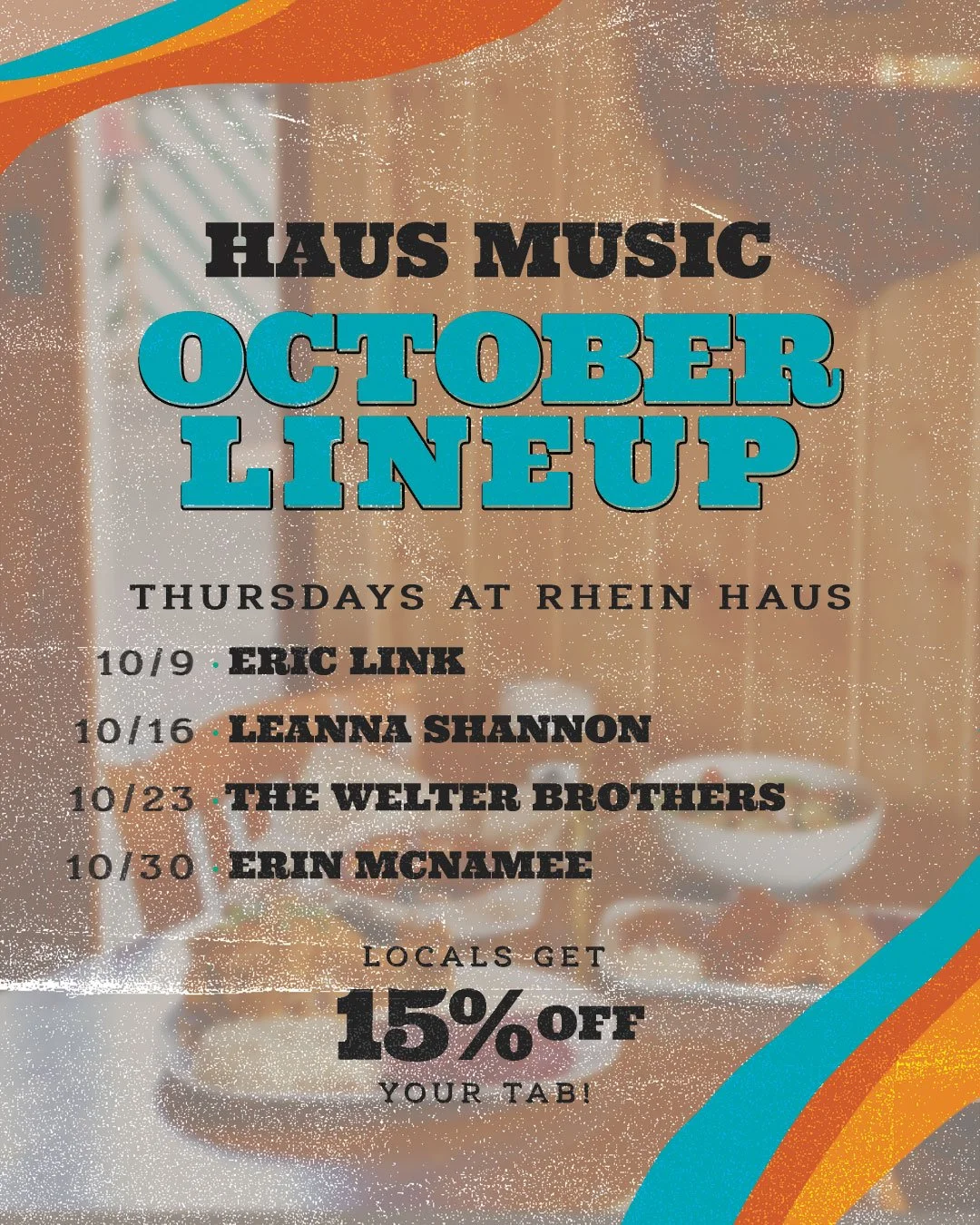 Live music + dinner = a Thursday night well spent 🎶🥨 Every Thursday at 6pm, you can count on live tunes from your favorite local artists. Catch @@ericlinkmusic, @leannashannonmusic, @welterbrothers, and @erinmcnameemusic this October at our Haus.

